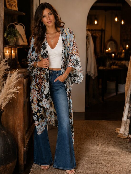 Other - Tribal Print Kimono Lightweight Boho Duster Spring Summer Layering Piece